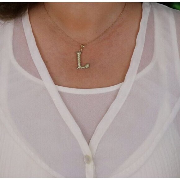 Pendant Only 10k Yellow Gold Letter L Initial Monogram Pendant - Picture 4 of 7